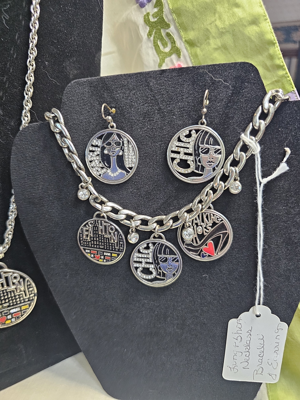 Brighton Fashionista 4 pc  Silver-Tone Charm Necklace & Earrings with Red Accent